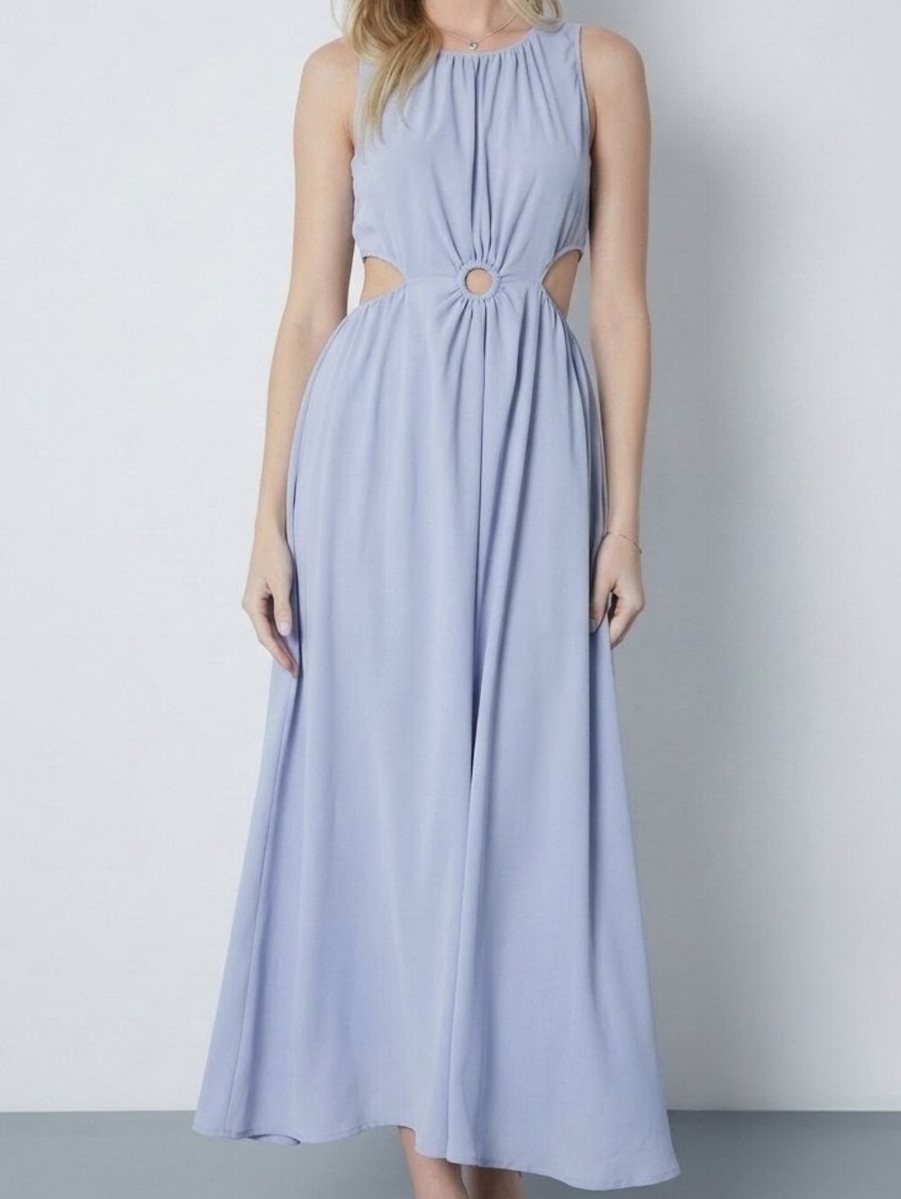 Blue Side Cut Out Midi Dress